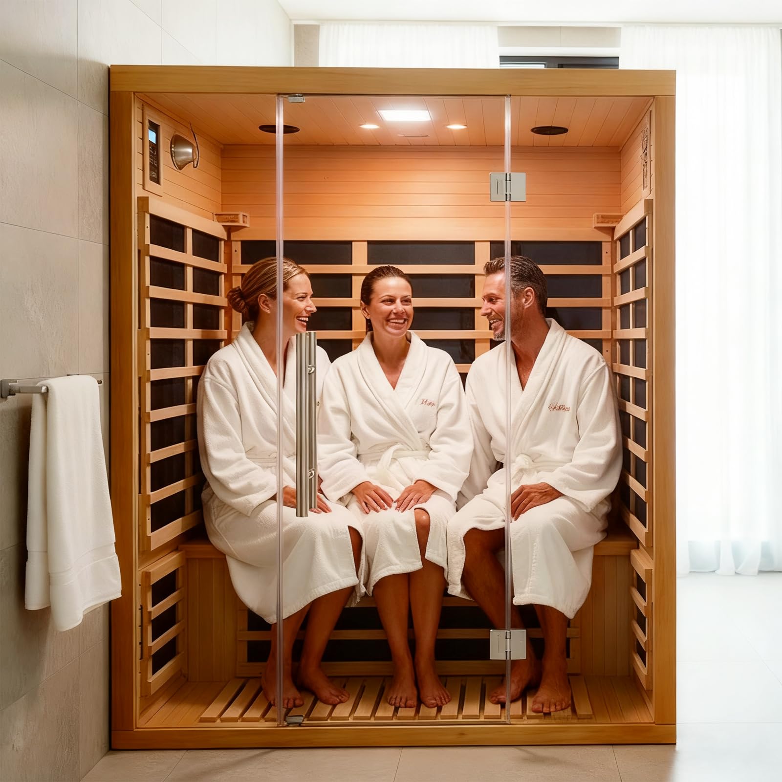 1350W Far Infrared Home Sauna, Energy-Efficient Fast-Heating Indoor Sauna Room with Bluetooth & 7-Color Therapy, Canadian Hemlock Wood, Modular Design - Ideal for Home Gym, Family Relaxation