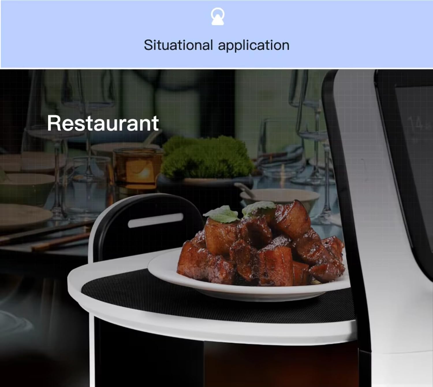 Smart Autonomous Restaurant Robot – Food Delivery, Interactive Waiter, Large Tray Collection, Contactless Commercial Meal Server, Automatic Obstacle Avoidance, Self-Charging Indoor Navigation