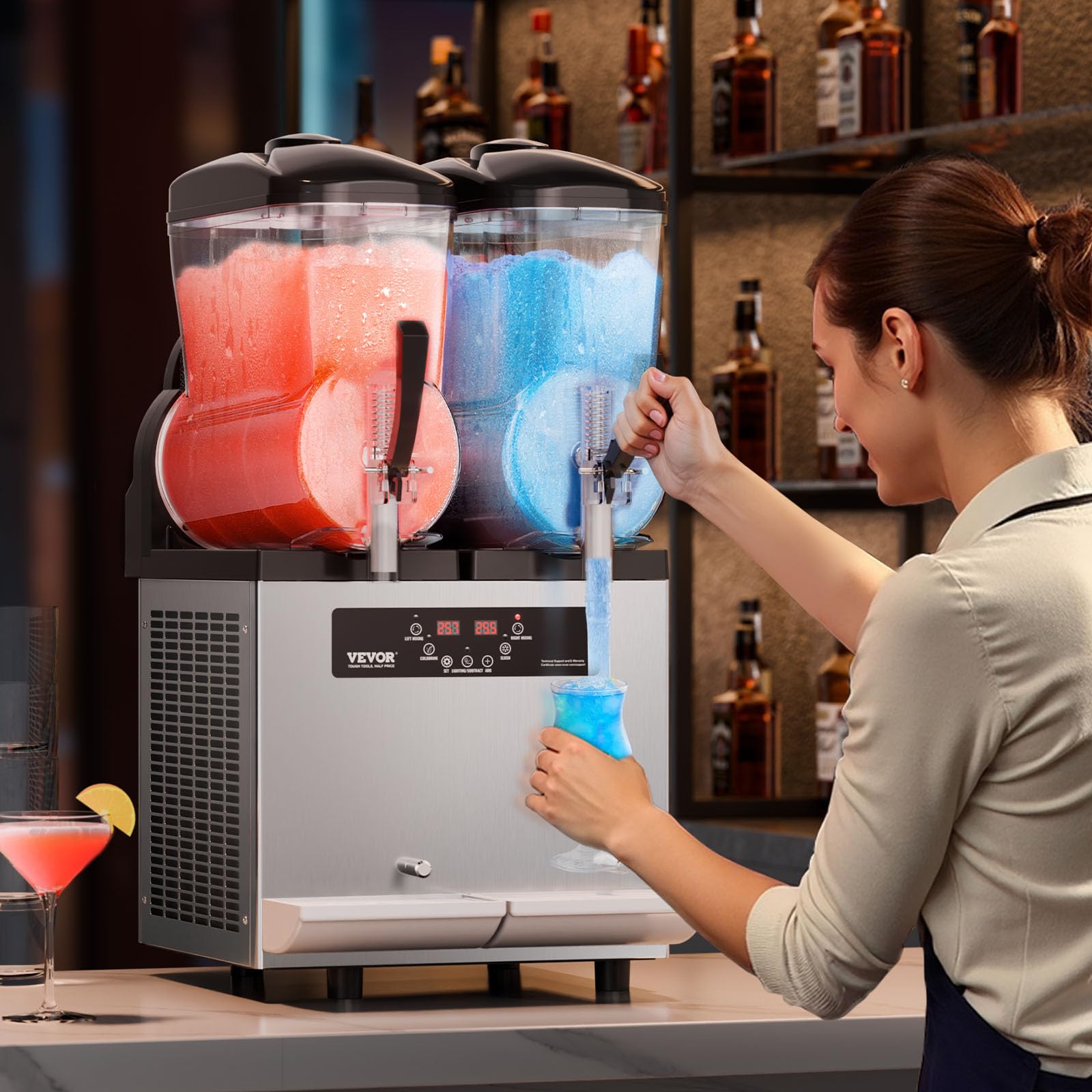 VEVOR Commercial Slushy Machine, 12Lx3 Triple Tank Frozen Drink Machine, 144 Cups Stainless Steel Margarita Smoothie Frozen Drink Maker, Slushie Maker for Home Party Restaurants Cafe Bars