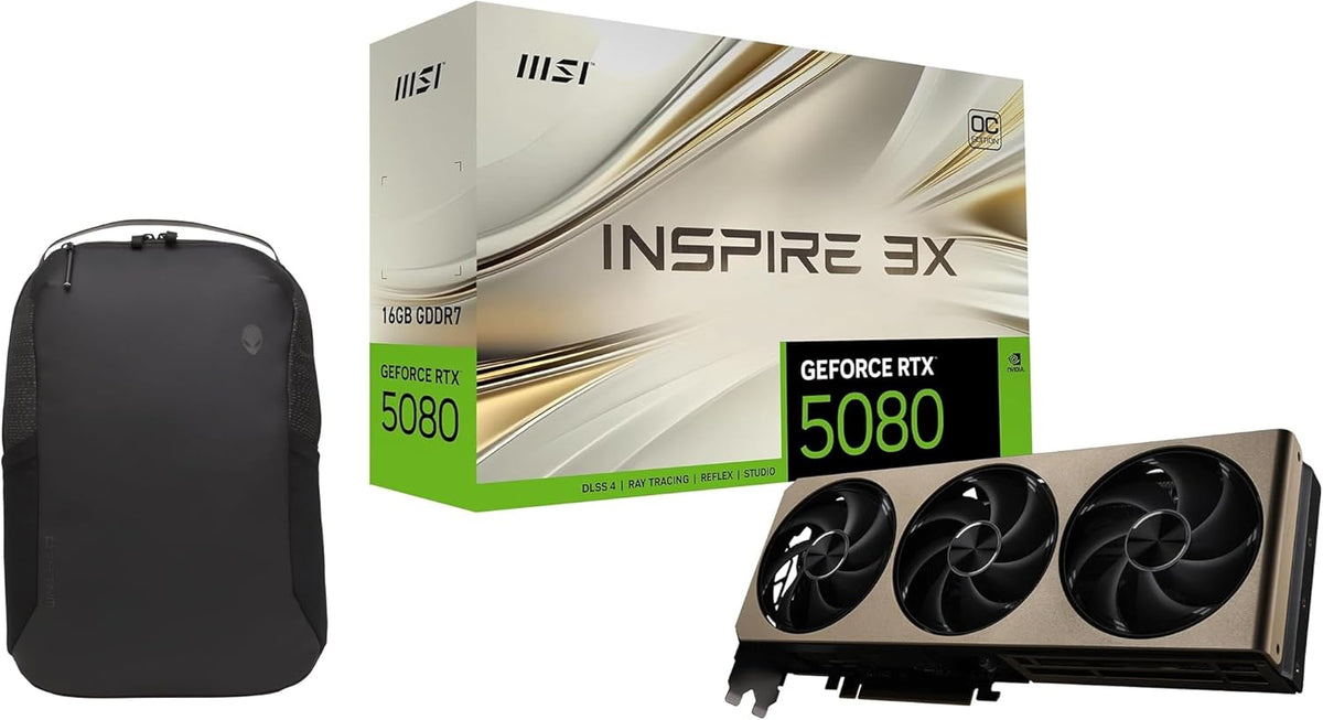 msi Inspire GeForce RTX 5080 16GB GDDR7 3X OC Graphics Card, Blackwell GPU, Triple Fan Cooling, PCIe 5.0, HDMI, 4K/8K Gaming GPU (G5080-16I3C) Bundle with Alienware Backpack