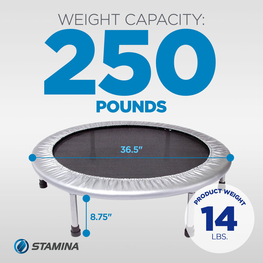 Stamina Folding Trampoline with Smart Workout App, Black - Portable Fitness Rebounder for Home Gym, Cardio & Strength Training, Jumping Exercise Equipment