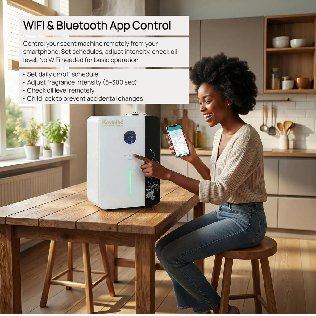 Kevinleo Scent Diffuser Machine – 7,500 Sq.Ft Waterless Cold-Air Technology, WiFi & App Control, HVAC Connect & Standalone, 800ml Essential Oil Diffuser for Office, Hotel, Home Gym, Commercial Use