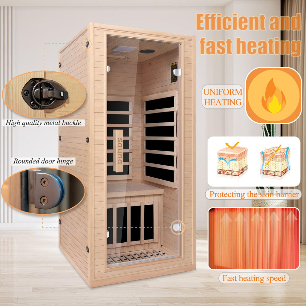 1350W Far Infrared Home Sauna, Energy-Efficient Fast-Heating Indoor Sauna Room with Bluetooth & 7-Color Therapy, Canadian Hemlock Wood, Modular Design - Ideal for Home Gym, Family Relaxation