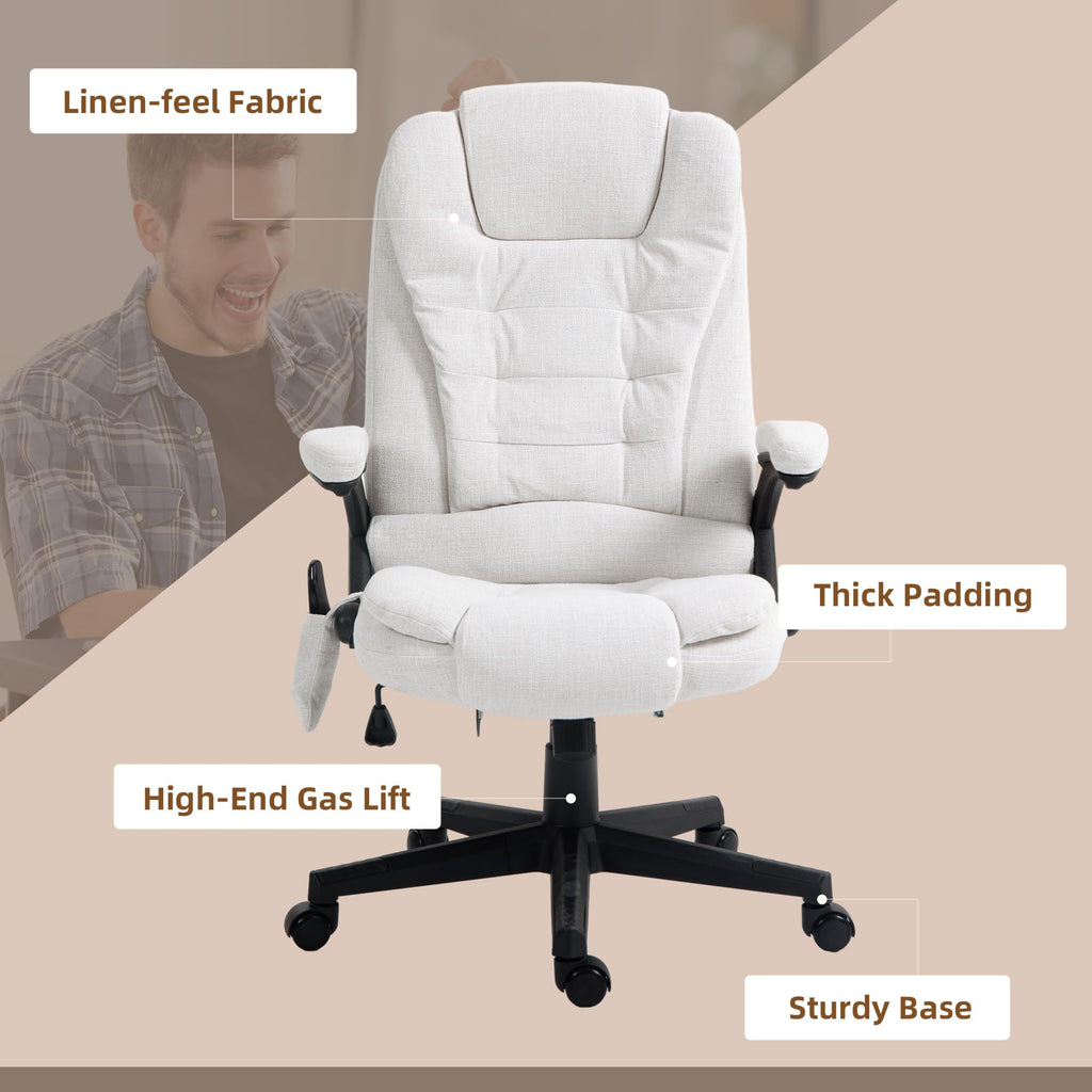 Vinsetto 6 Point Vibrating Massage Office Chair with Heat, Linen High Back Executive Office Chair with Reclining Backrest, Padded Armrests and Remote, Black