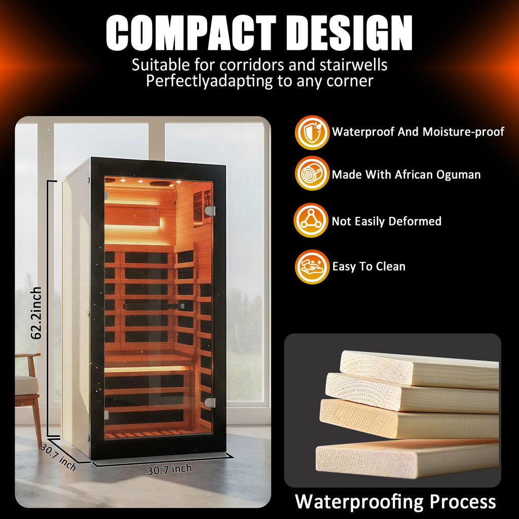 2 Person Infrared Sauna Far Infrared Sauna Room for Home Indoor 2000W Low-EMF Wood Dry Sauna with Full Starry Sky Lights Ceiling in 7 Color Speaker Fast Heating Easy Assembly- 47.3*41.3*74.8 IN