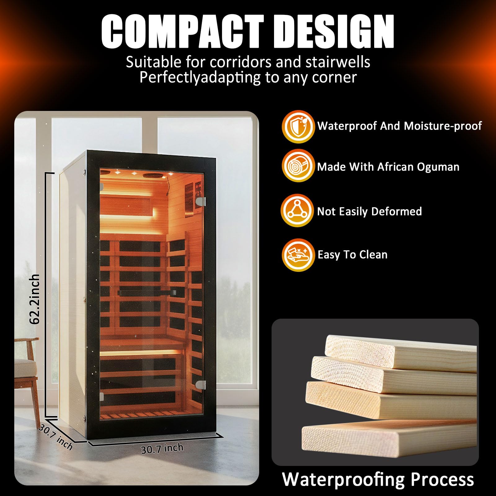 2 Person Infrared Sauna Far Infrared Sauna Room for Home Indoor 2000W Low-EMF Wood Dry Sauna with Full Starry Sky Lights Ceiling in 7 Color Speaker Fast Heating Easy Assembly- 47.3*41.3*74.8 IN