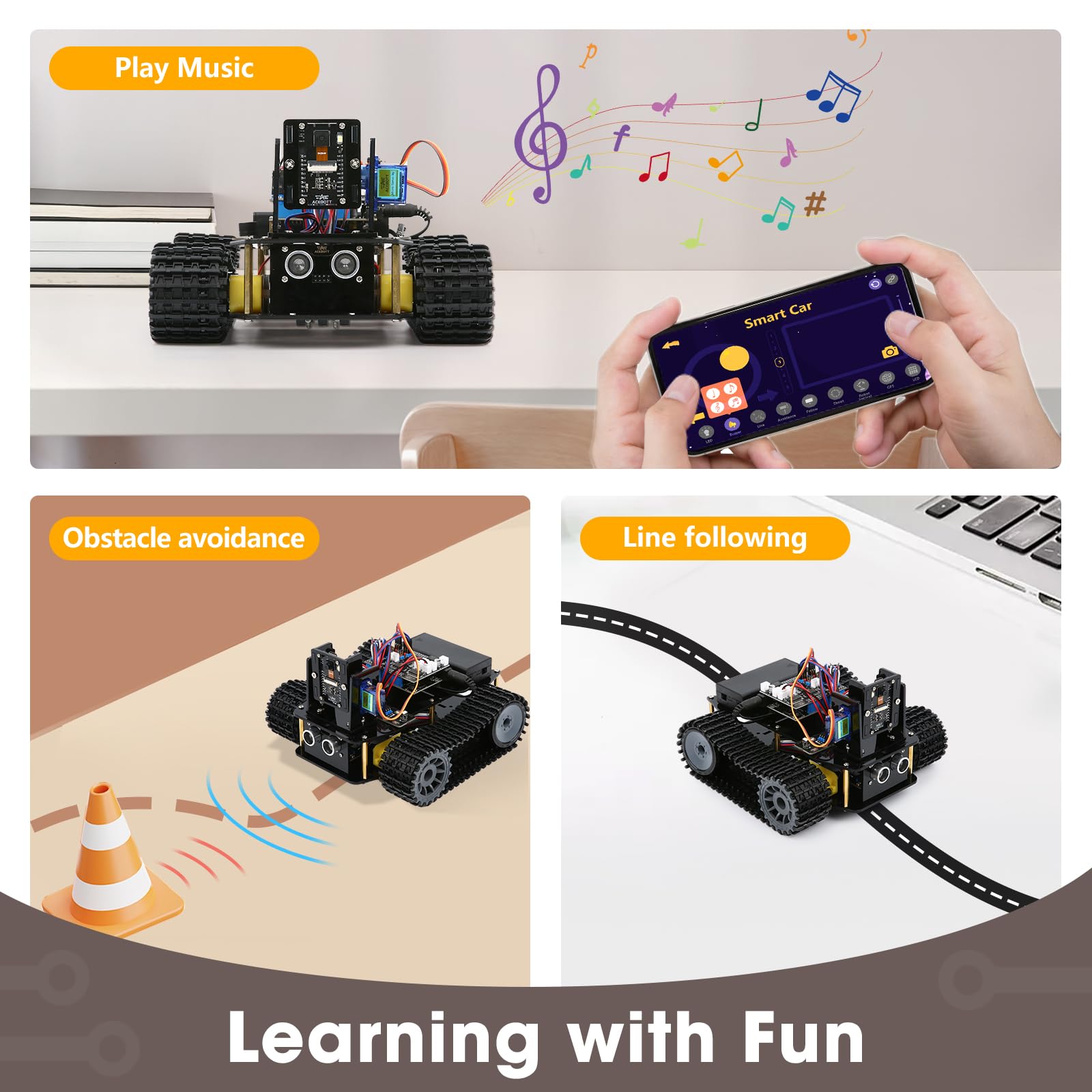 Robotics for Kids Ages 12-16, ACEBOTT 4 in 1 Smart Robot Arm with 5DOF + Tank Car, STEM Toys Coding Kit Compatible with Arduino & Scratch, App & Remote Control, for Kids & Teens