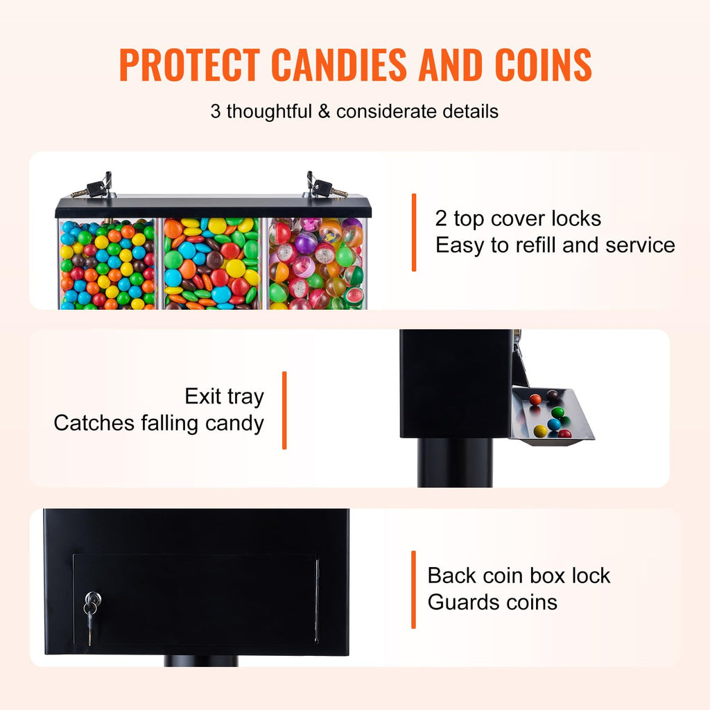 VEVOR Commercial Vending Machine, Four Compartment Rotatable Gumball and Candy Dispenser, Adjustable Height Coin Operated Candy Bank with Iron Stand, for Business Toy Capsules Bouncy Balls Nut, Blue