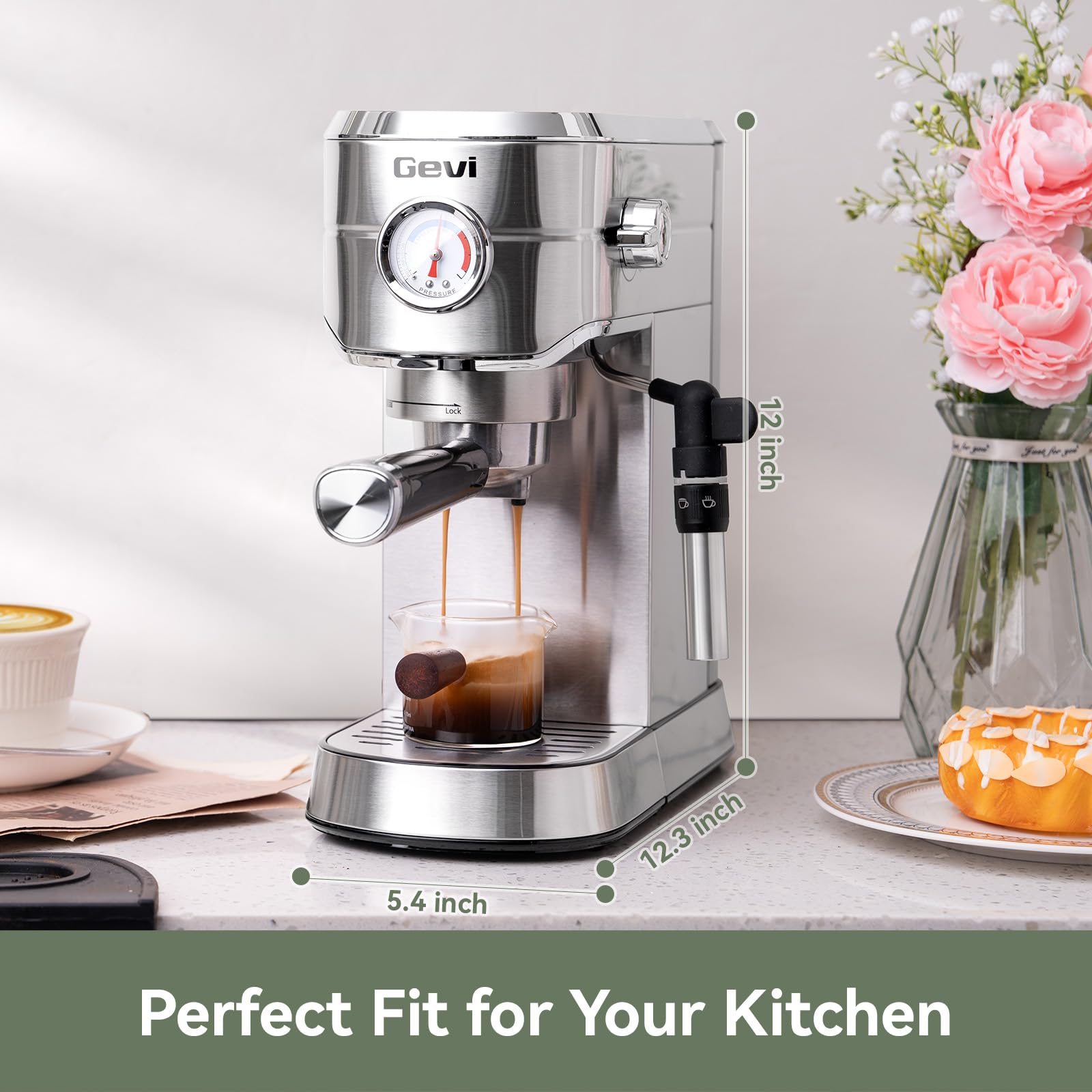 Gevi Commercial Espresso and Coffee Makers, Professional 20 Bar Espresso Maker with Milk Frother, Stainless Steel Expresso Coffee Machines for Home, Compact Cappuccino Machine, Great Gift