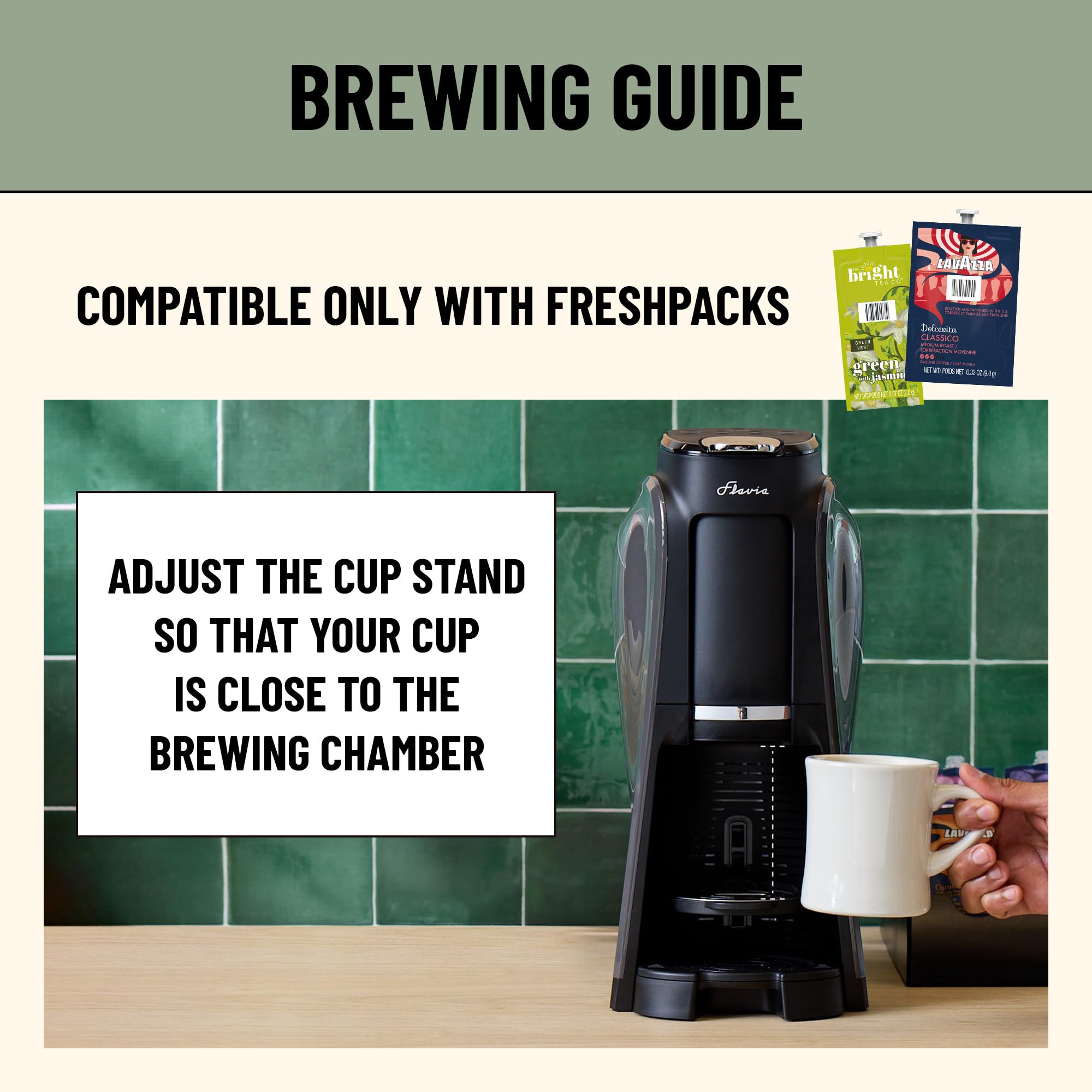 Flavia Aroma Brewer Bundle with 84 Freshpacks and 1 Merchandiser - Coffee Machine, Makes Coffee, Lattes, Tea, and other Hot or Iced Beverages, Multiple Brew Sizes, Black, Works ONLY with Freshpacks