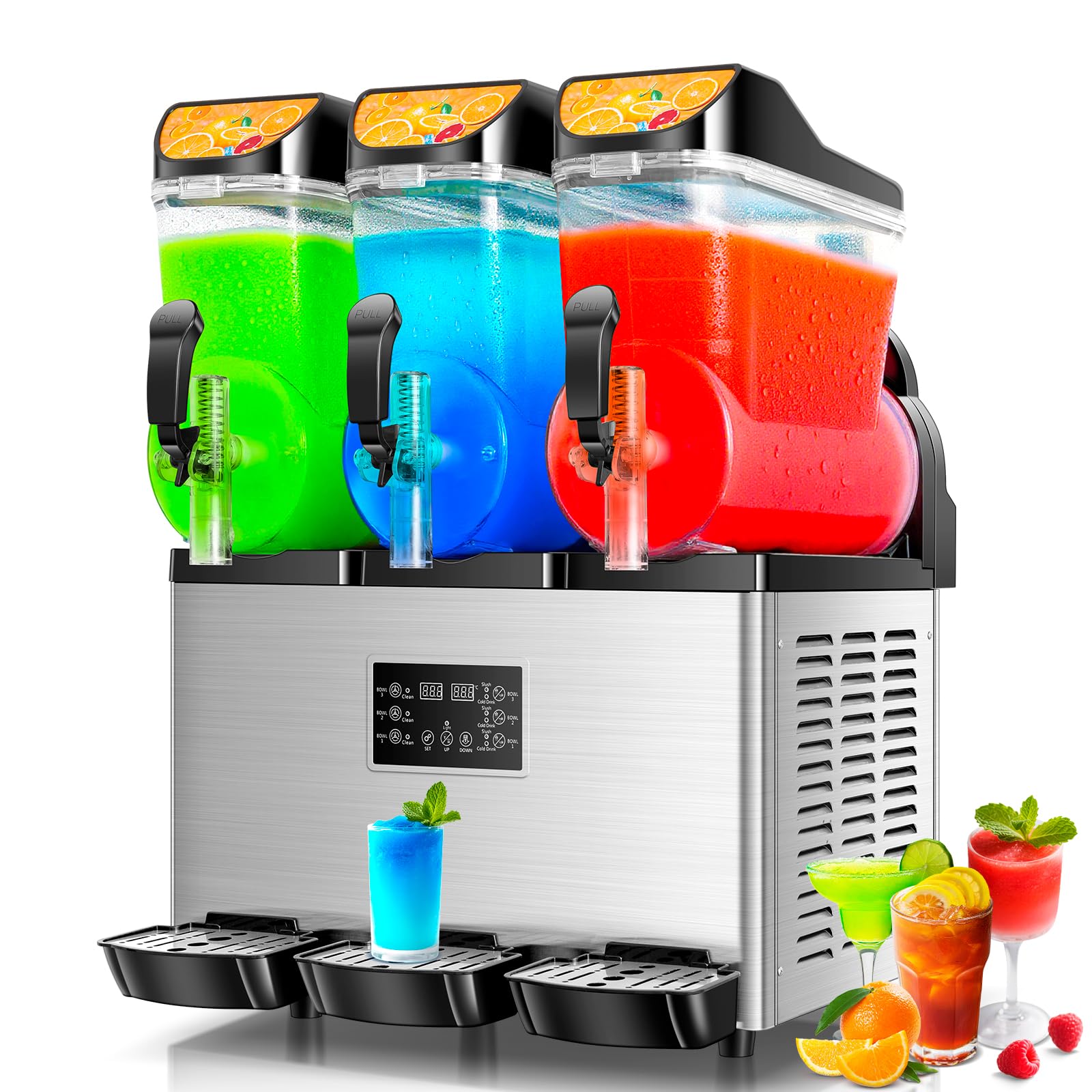 Slushy Machine,15L x2 Double Tanks Comercial Margarita &Slushie Machine,120+ Cups 1000W 110V Electric Large Daiquiri Machine with Self-cleaning Mode,for Home Party Restaurants Cafe Bars