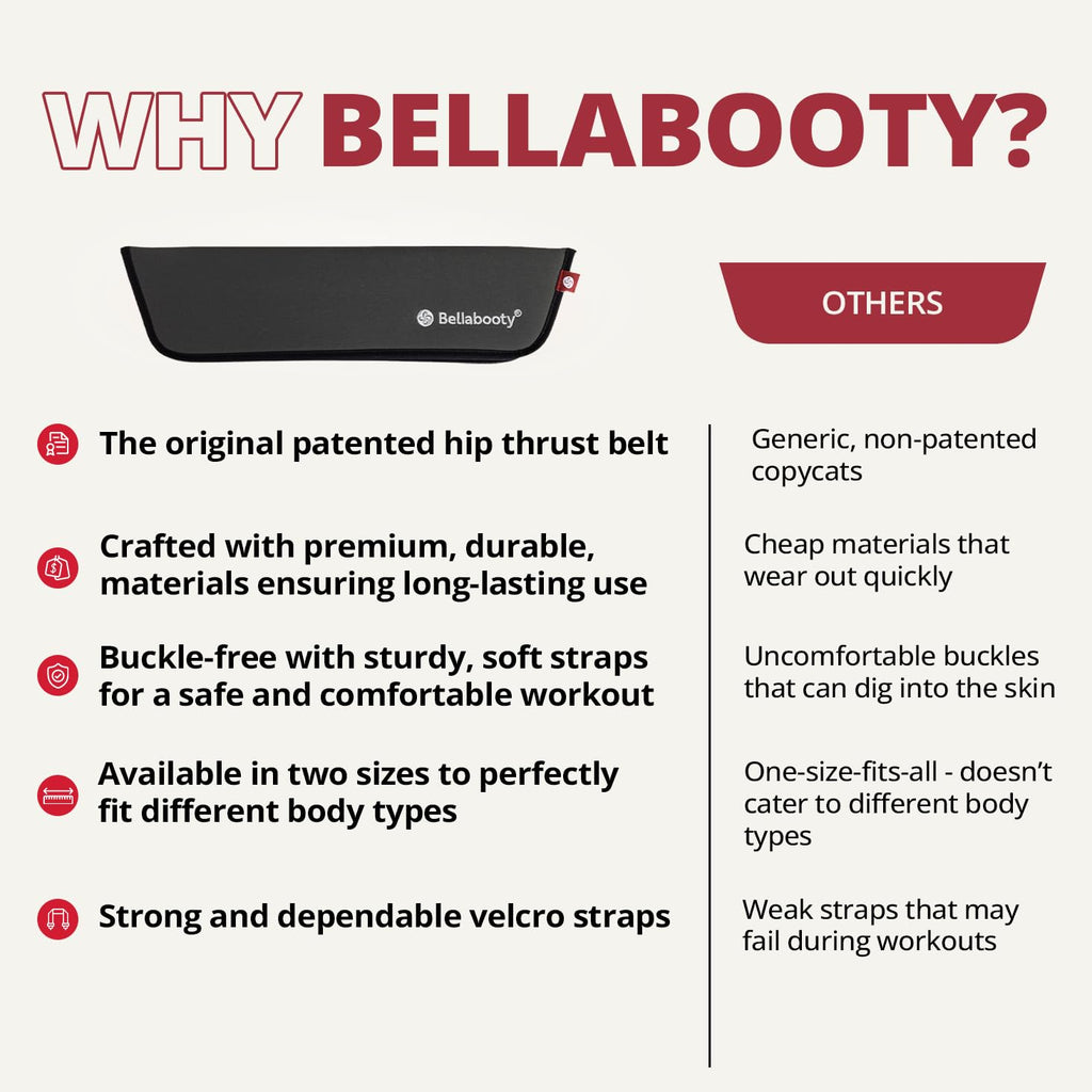 Bellabooty Premium Hip Thrust Belt - Adjustable Exercise Belt for Glutes & Squats, Hip Thrust Pad for Comfort, Versatile Gym Equipment for Home - Weightlifting Belt Support for Women