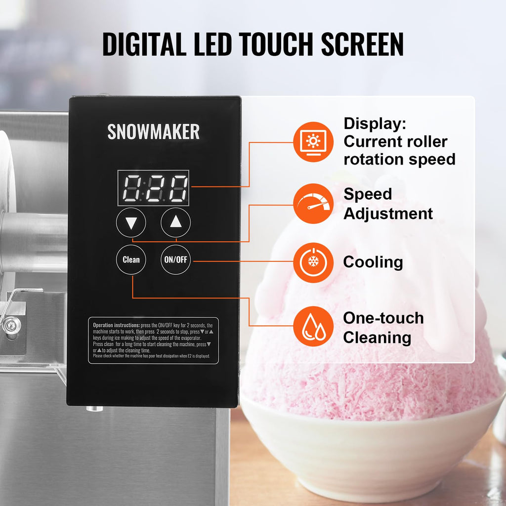 VEVOR Commercial Snowflake Ice Machine, 397LBS/24H Snowflake Ice Maker, Stainless Steel Ice Shaver Machine, Electric Snow Cone Maker, Liquid Cooling System for Rapid Heat Dissipation, Ice Cream