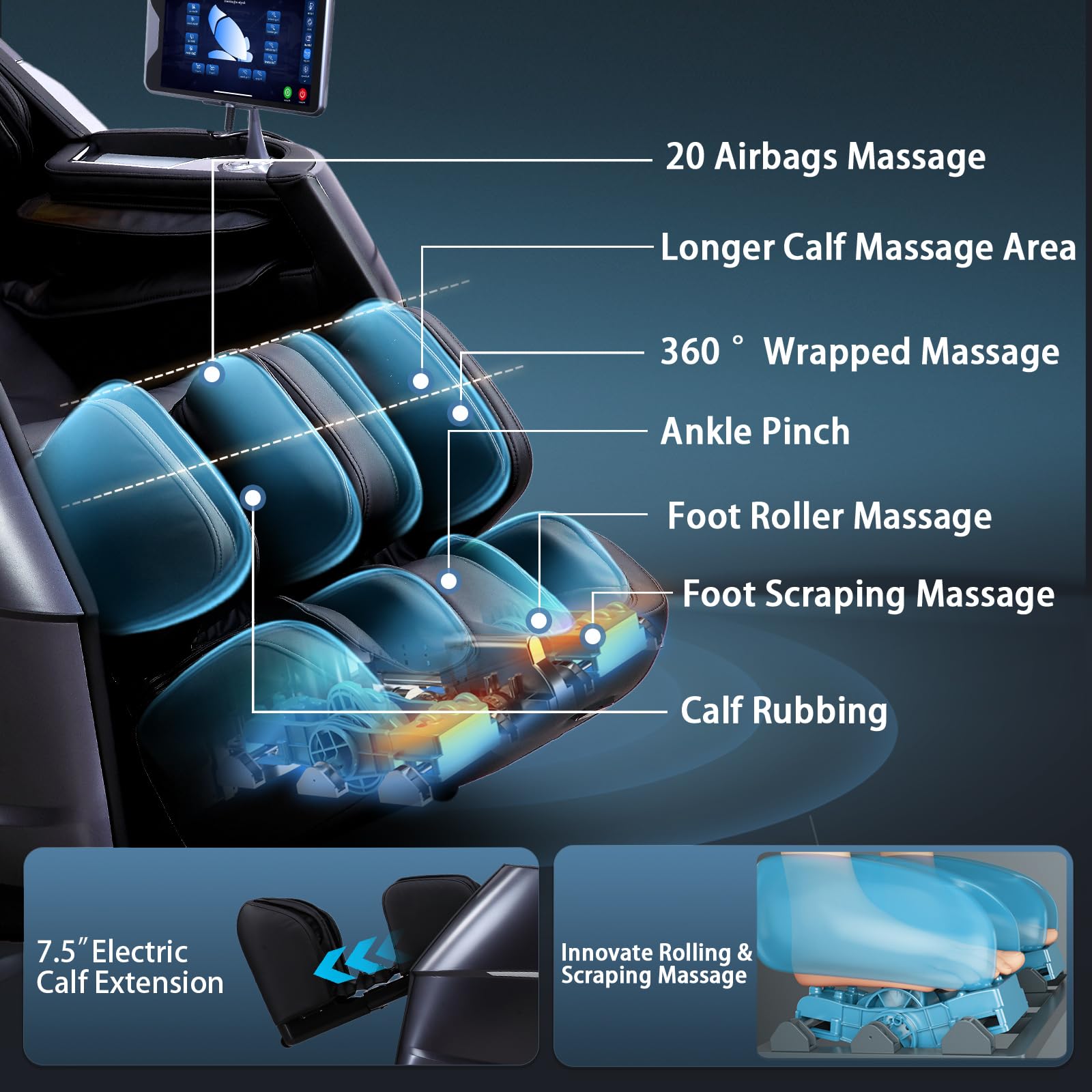 HealthRelife 4D Massage Chair Full Body Zero Gravity Recliner - 55“ SL-Track,20 Auto Modes,11 Massage Technique,40 Airbags Massage,with Yoga Stretch,APP Control,Negative Oxygen lons（Grey）