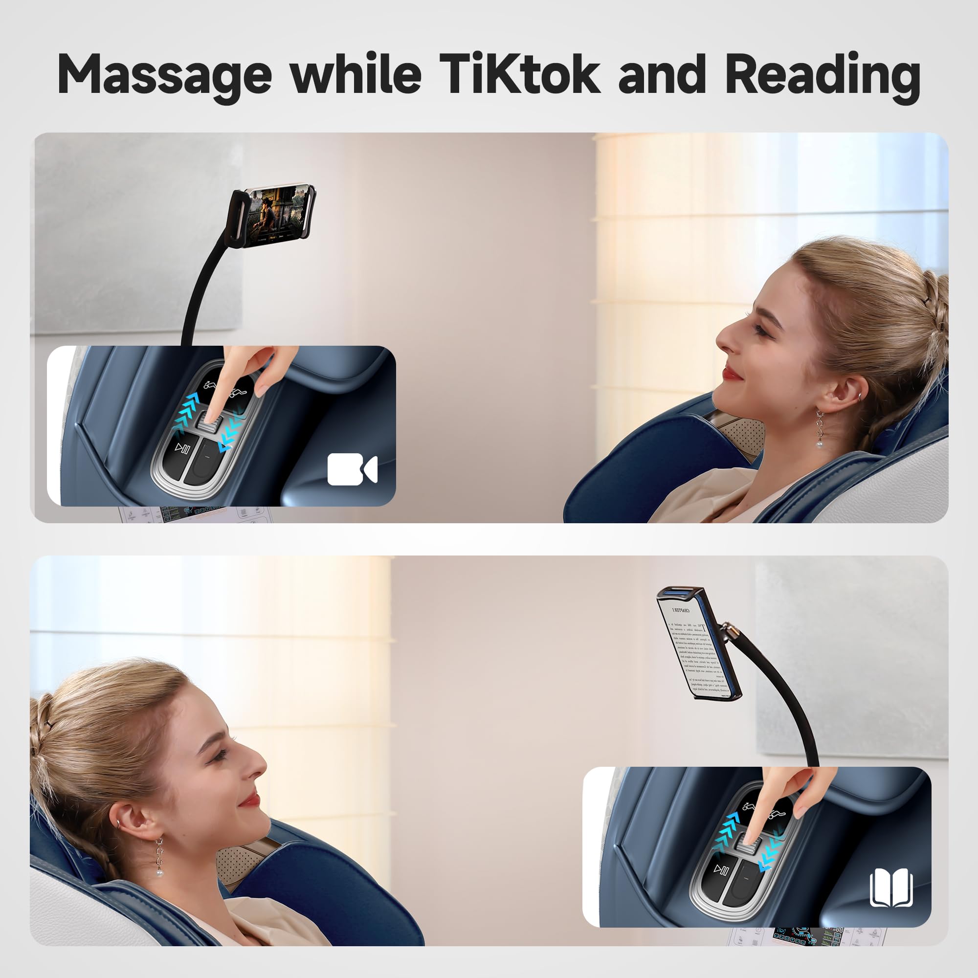 Real Relax Massage Chair Full Body with Unique Phone Controller,Heart and Blood Measurement, Zero Gravity 3D SL-Track Recliner with APP Control, Child Lock,Pause Button, Back Pad, Favor-06, Blue