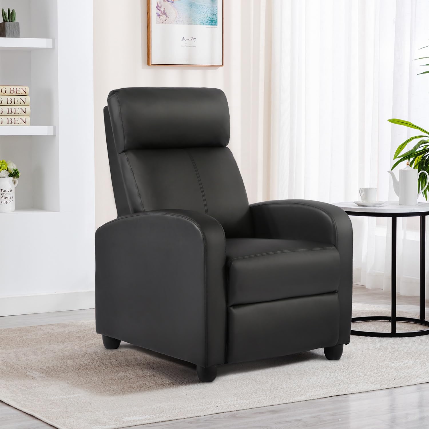 BestMassage | Recliner Chair | with 2 Point Massage Function | Pu Brown | with Lumbar Support, Adjustable Push Back, Footrest & Padded Seat | Easy Assembly | for Living Room, Home Theatre