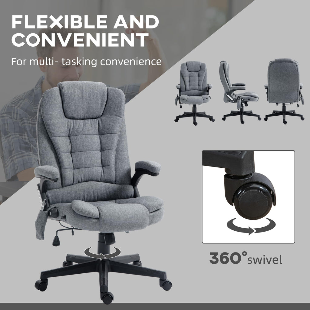Vinsetto 6 Point Vibrating Massage Office Chair with Heat, Linen High Back Executive Office Chair with Reclining Backrest, Padded Armrests and Remote, Black