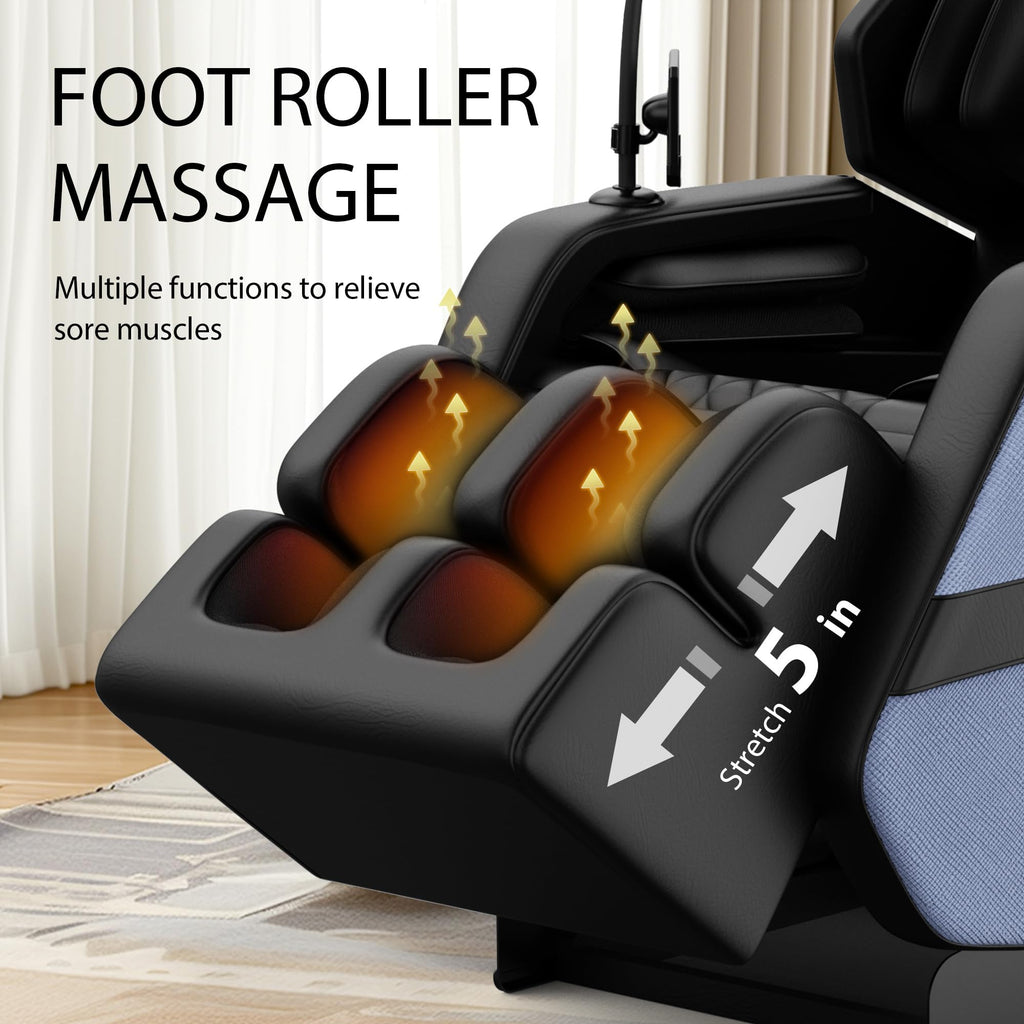 GDFStudio Full Body Massage Chair Recliner with Zero Gravity, Air Pressure Massage, Heat Therapy, Foot Rollers, Bluetooth, for Home/Office Use, Ideal Wellness Gift, Blue A