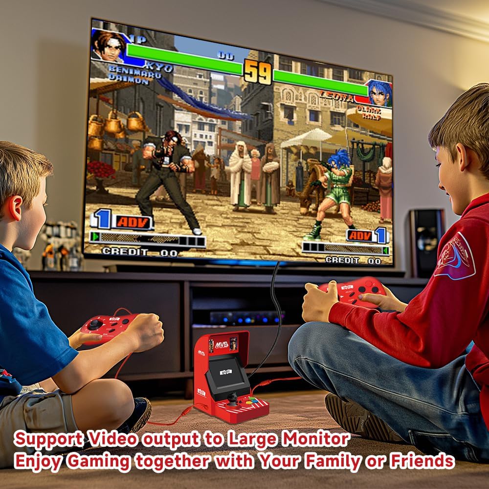 NEOGEO MVS Mini Arcade Console - 45 Preloaded Classic SNK Games (KOF, Metal Slug, Samurai Shodown), 3.5" 4:3 TFT LCD, 2-Player Support, HDMI, ABS Plastic Retro Gaming Console for Adults
