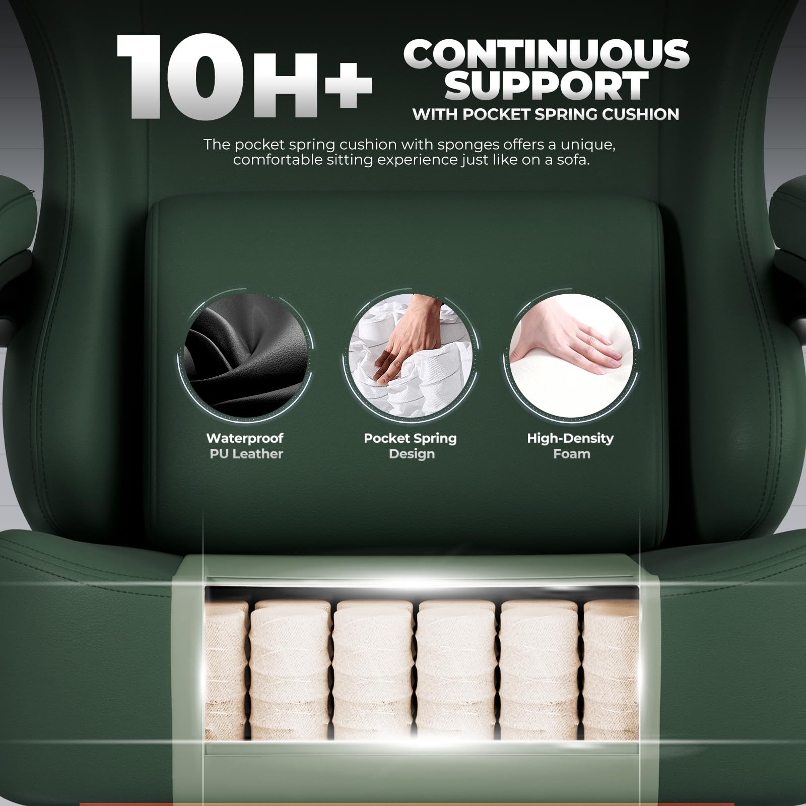 GTPLAYER Gaming Chair with Pocket Spring Cushion, Big and Tall Gamings Chairs 350LBS High Back Computer Chair with Footrest for Adults Lumbar Support Swivel Game Chair for Office,Leather Black-Massage