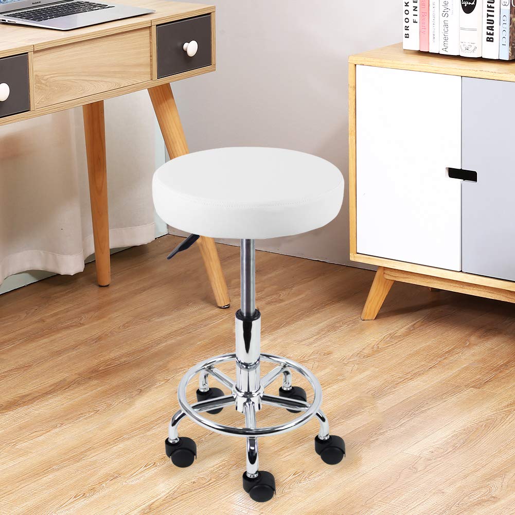 KKTONER PU Leather Round Rolling Stool with Foot Rest Swivel Height Adjustment Spa Drafting Salon Tattoo Work Office Massage Stools Task Chair Small (Black)