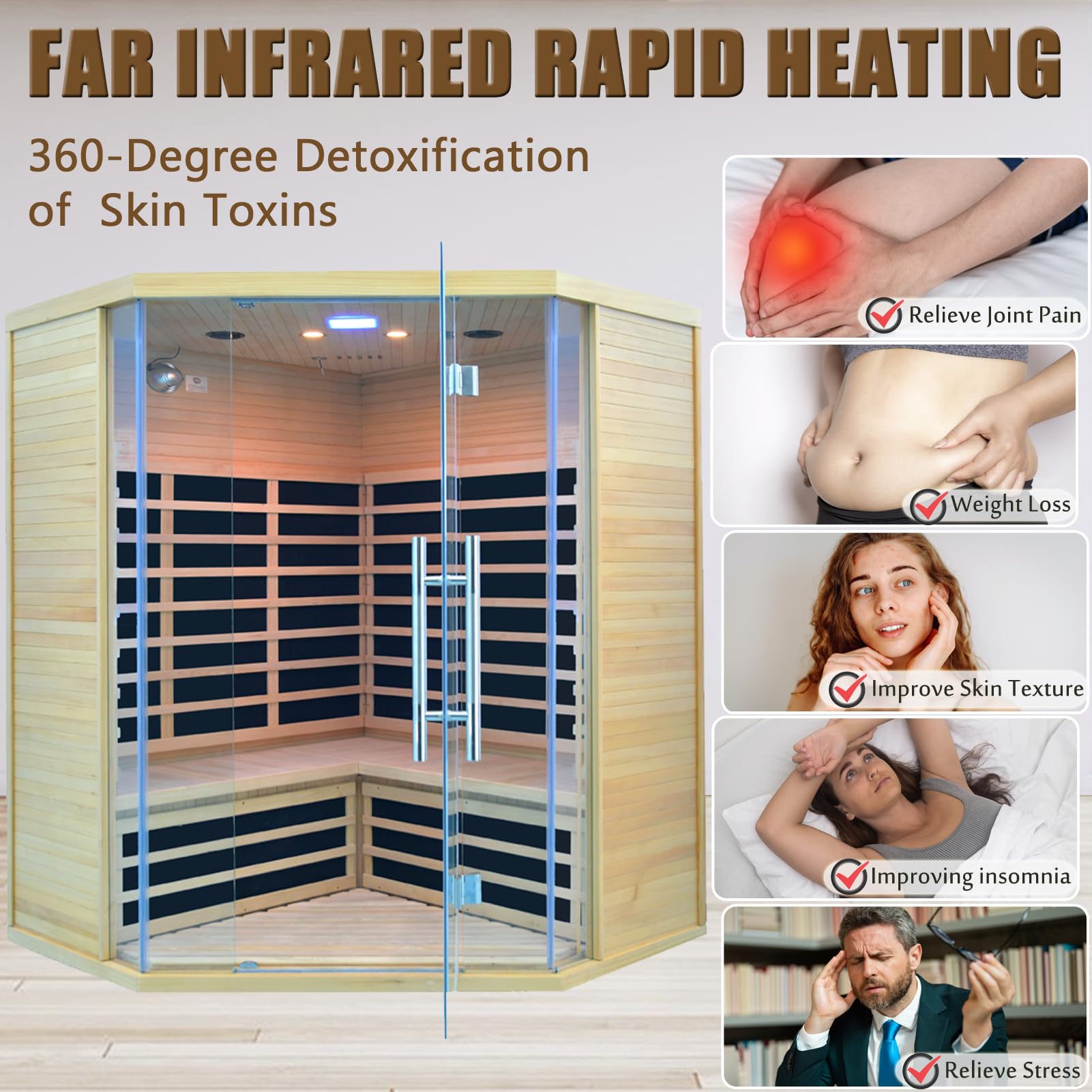 1350W Far Infrared Home Sauna, Energy-Efficient Fast-Heating Indoor Sauna Room with Bluetooth & 7-Color Therapy, Canadian Hemlock Wood, Modular Design - Ideal for Home Gym, Family Relaxation