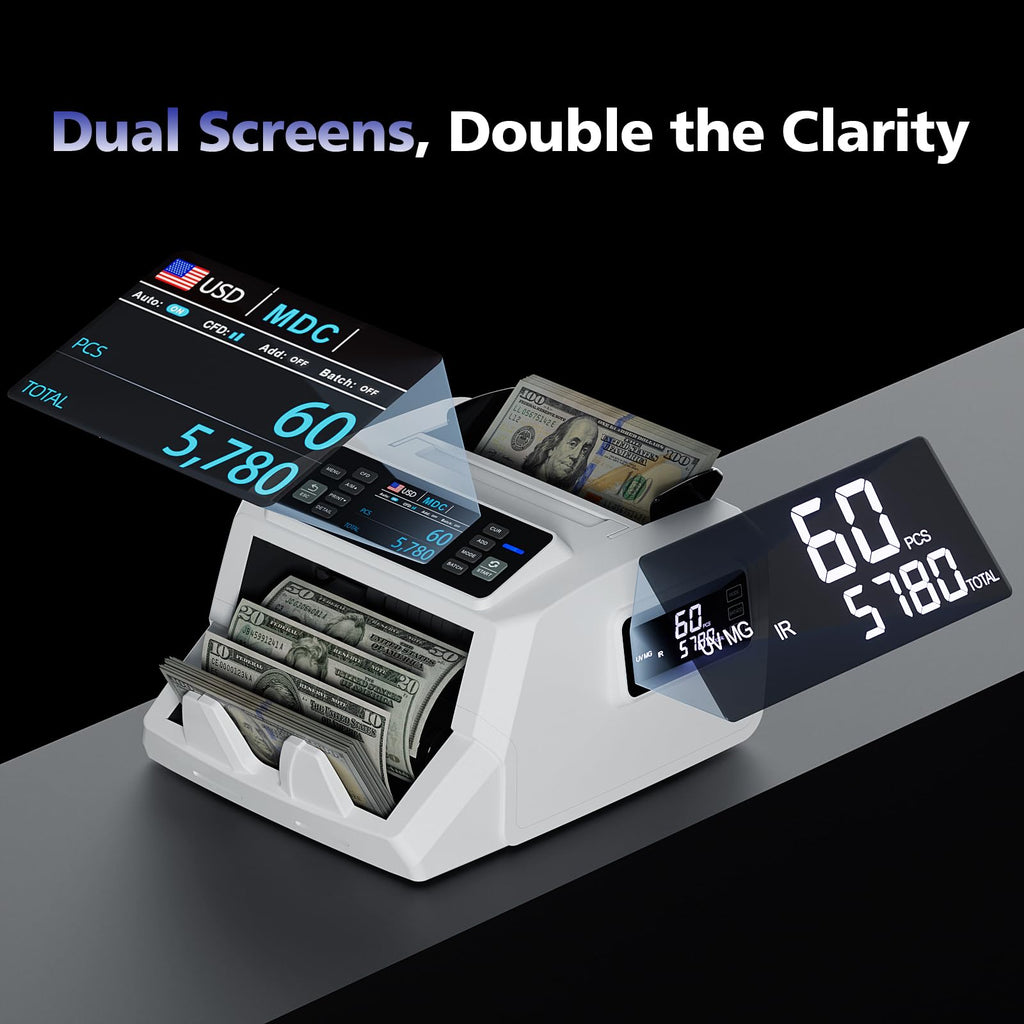 N71 Money Counter Machine Mixed Denomination, Dual-Display Mixed Denomination Value Counting Machine with CIS/UV/MG/IR/DD Counterfeit Detection, Multi-Currency for Business & Retail, 3-Year Protection
