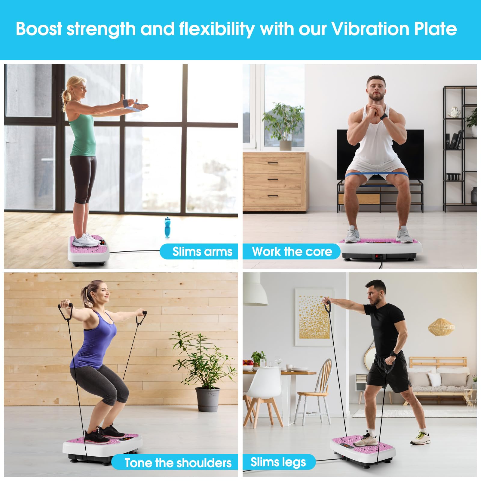 SoftGym Waver Vibration Plate Exercise Machine for Lymphatic Drainage Weight Loss,120 Speed Levels Vibrating Platform with Resistance Bands,Full-Body Workout Equipment for Muscle Toning
