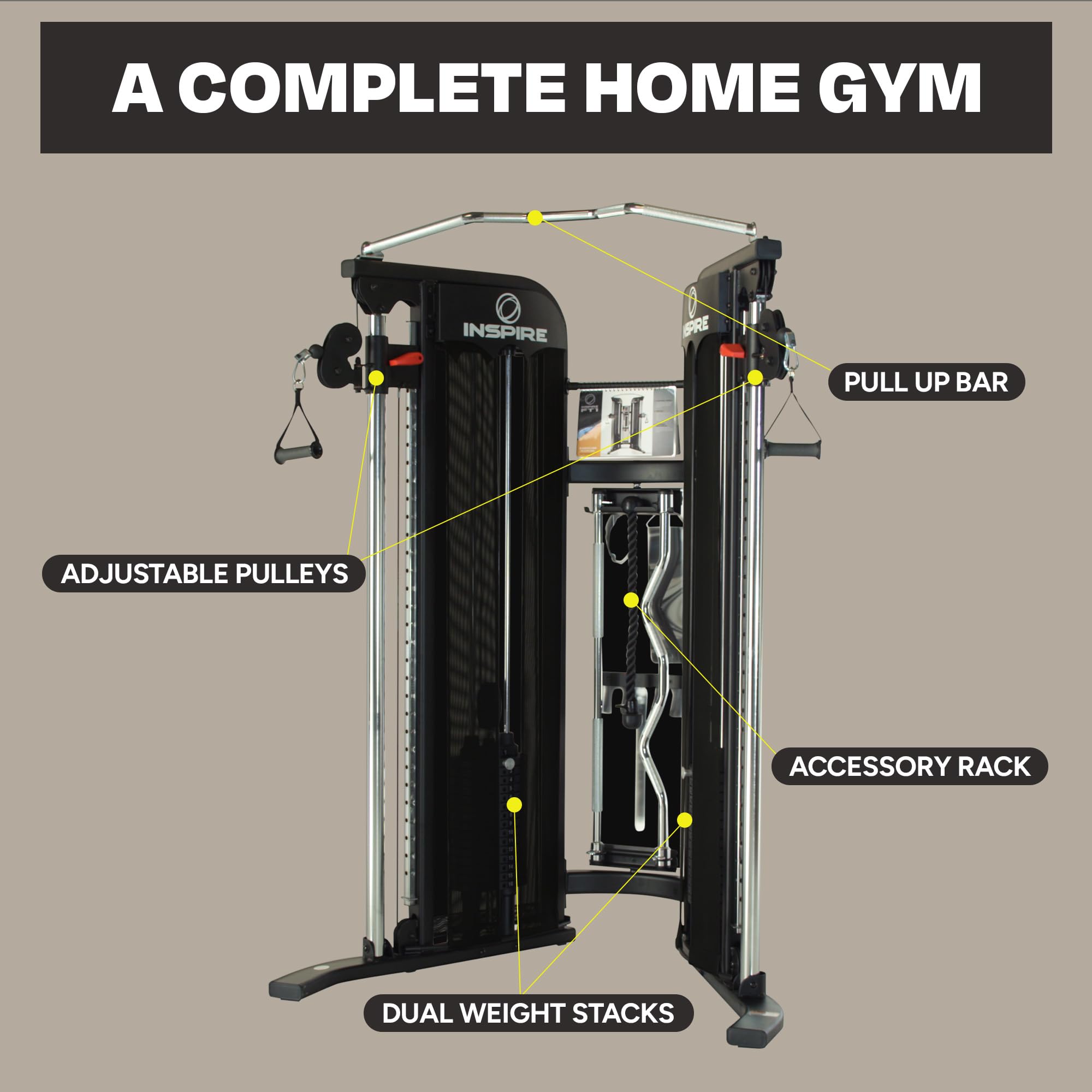 Inspire Fitness FTX Functional Trainer - Compact at Home Workout Machine with Accessories - Space Saving Design - Home Gym Cable Machine and Two 165 lb Weight Stacks