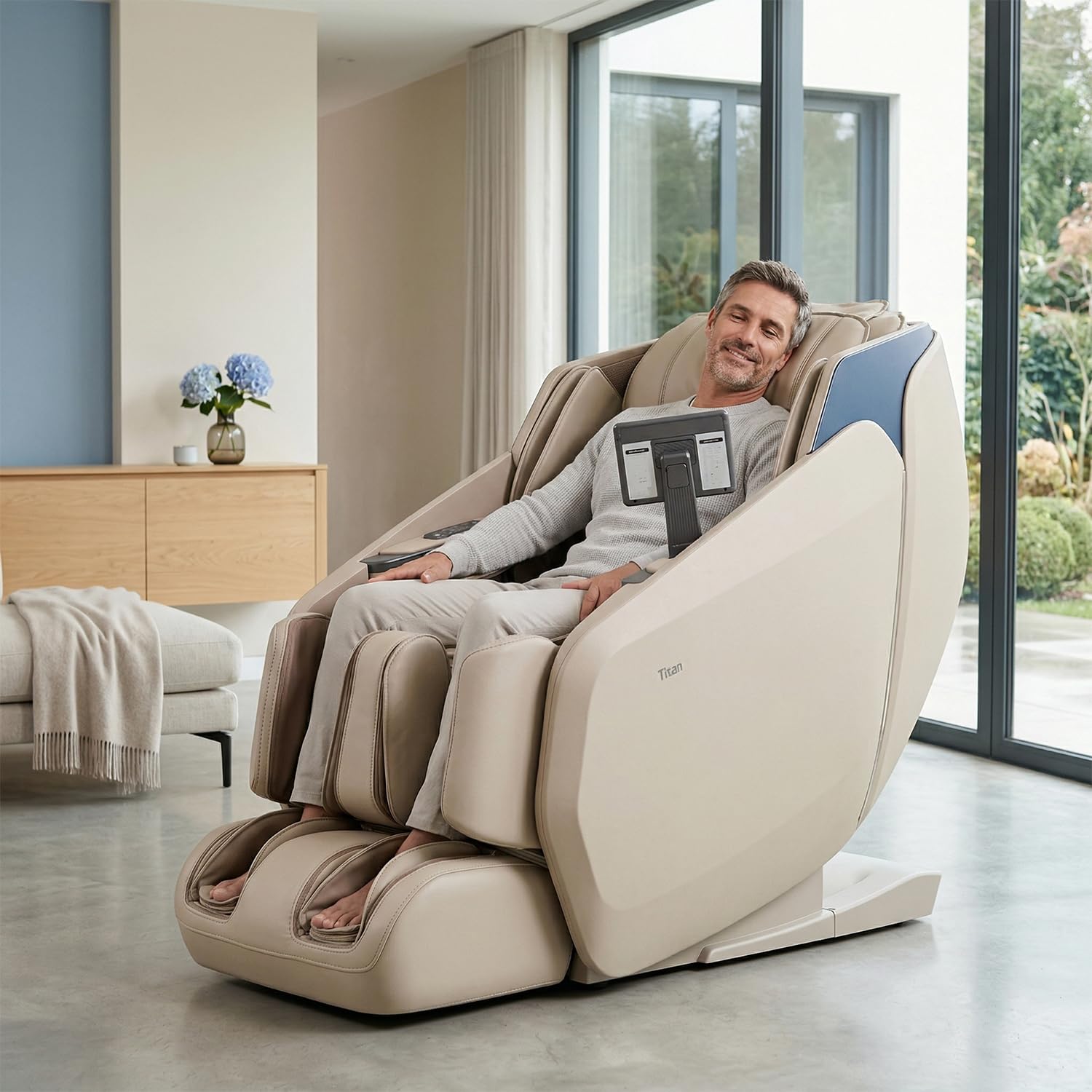 Titan Ti Reflex 3D l Full Body Airbag Massage Chair l Zero Gravity Reclining l Specialized Ankle Stretching Massage l SL-Track System l Space Saving l Automatic Extendable Footrest (Brown)