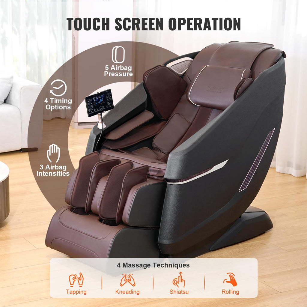 VEVOR Massage Chair - Full Body Zero Gravity Recliner with Multi Auto Modes, 3D Shiatsu, Heating, Bluetooth Speaker, Airbag, Foot Roller, and Touch Screen