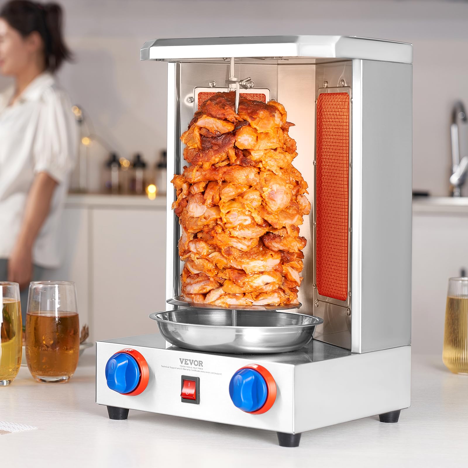 VEVOR Shawarma Grill Machine, Chicken Shawarma Cooker Machine Countertop, Electric Stainless Steel Broiler Gyro Rotisserie Oven Doner Kebab Machine, for Home Restaurant Kitchen Parties