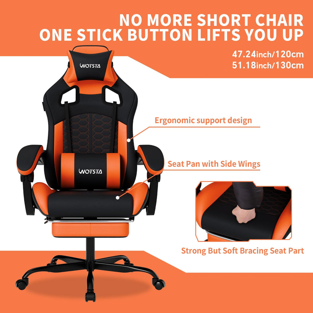 Gaming Chair with Massage,Ergonomic PC Gaming Chair with Footrest Comfortable Headrest and Lumbar Support, High Back, 300LBS (Grey)