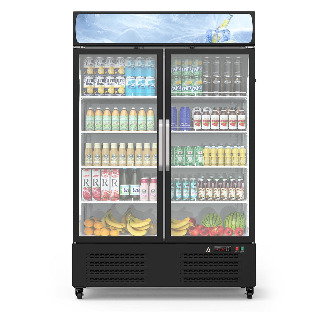 IDEALHOUSE Commercial Refrigerator, Commercial Merchandiser 26.8 Cu Ft Refrigerator, Refrigerator with 2 Glass Door and LED Light, Large Business Cooler for Home Restaurant Grocery Stores