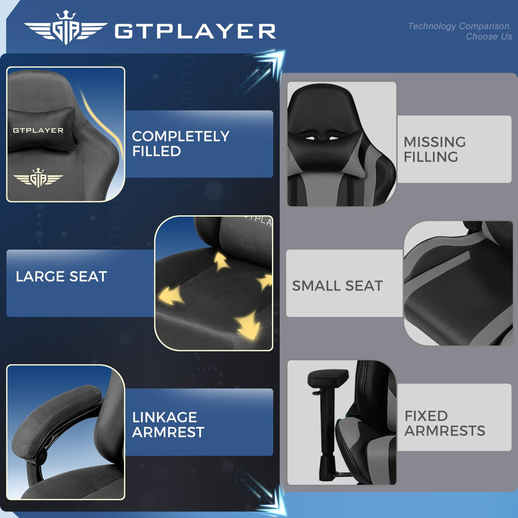 GTPLAYER Gaming Chair with Pocket Spring Cushion, Big and Tall Gamings Chairs 350LBS High Back Computer Chair with Footrest for Adults Lumbar Support Swivel Game Chair for Office,Leather Black-Massage