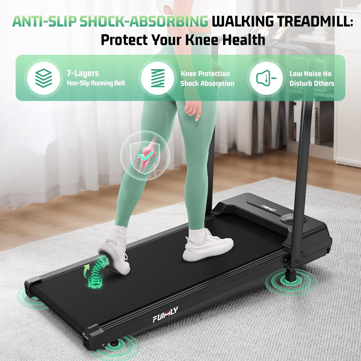 FUNMILY Upgrade Walking Pad Folding Treadmill with 12%/15% Incline & Handle Bar, 3.5HP Foldable Under Desk Compact Treadmills for Home/Office/Gym, 400+lb Capacity, Shock Absorption