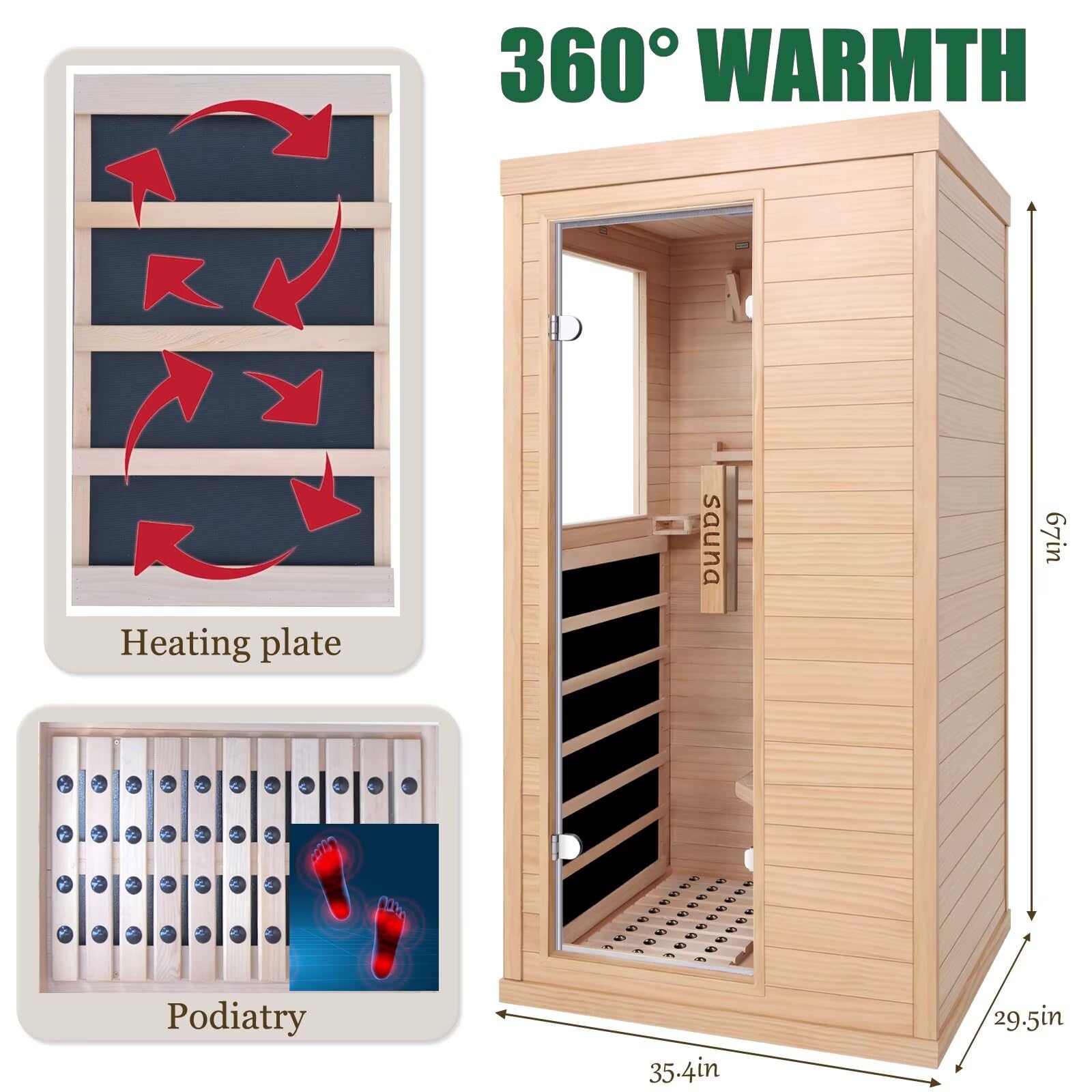 1350W Far Infrared Home Sauna, Energy-Efficient Fast-Heating Indoor Sauna Room with Bluetooth & 7-Color Therapy, Canadian Hemlock Wood, Modular Design - Ideal for Home Gym, Family Relaxation