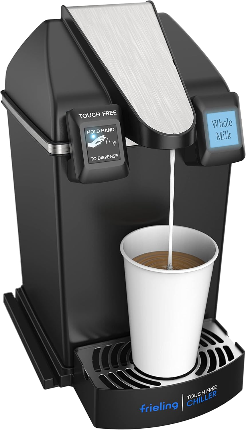 Frieling Touch-Free Beverage Chiller & Dispenser for Oat Milk & Almond Milk - 7 x 11 x 14 Inches, 1/2 Gallon Capacity - Lactose Free & Non Dairy Creamer Options