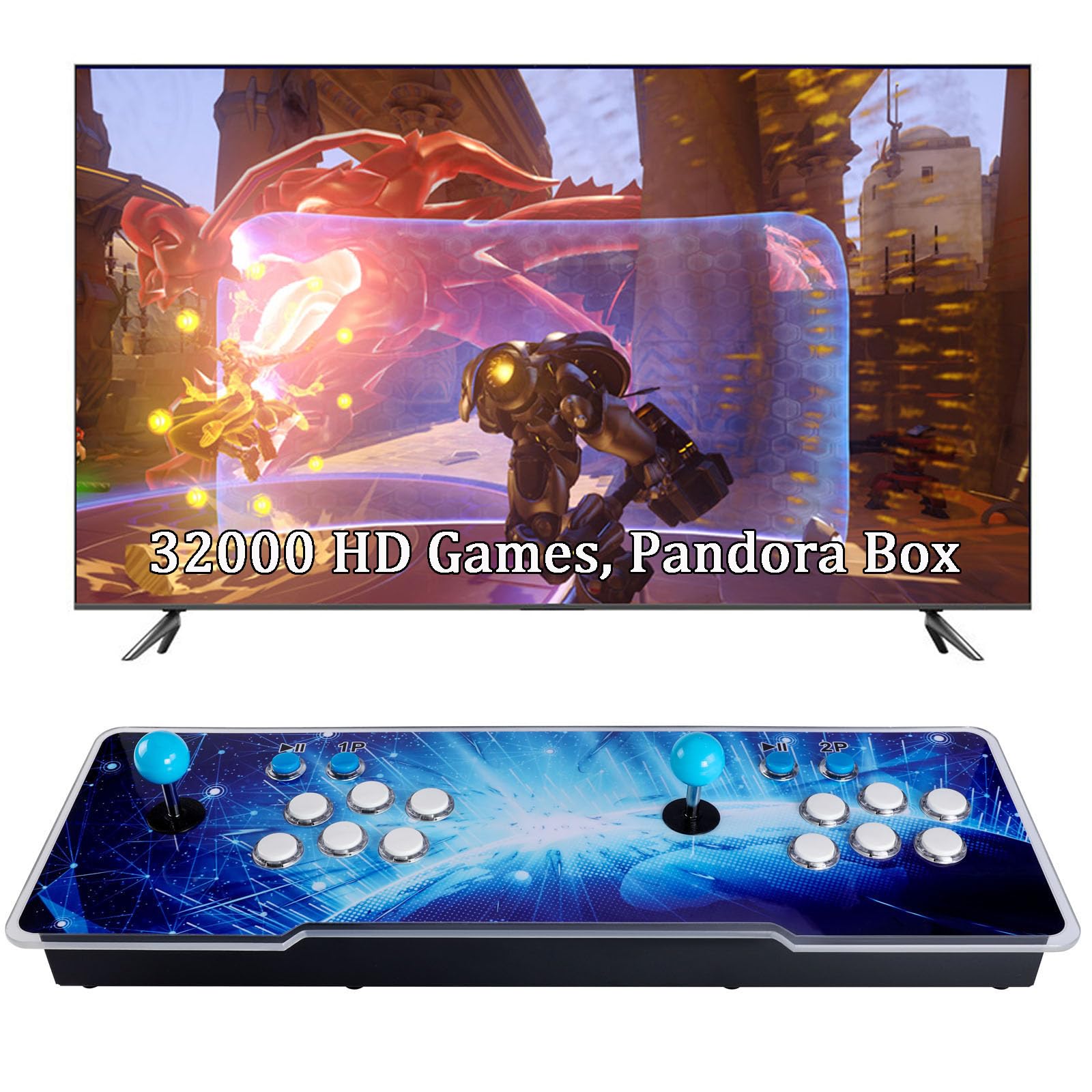 32000 Games 3D Pandora Box Arcade Game Console,Retro Video Game Machine for TV, 1280x720 HD Output,Search/Save/Hide/Pause Games,Support 4 Players,Two Splited Joysticks.
