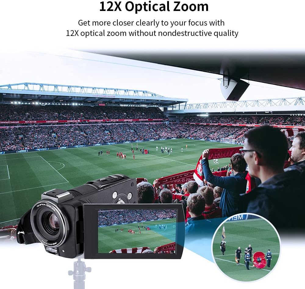 ORDRO 4K Camcorder UHD Video Camera Digital 1080P with 12x Optical Zoom Live Streaming Camera Recorder Bundle
