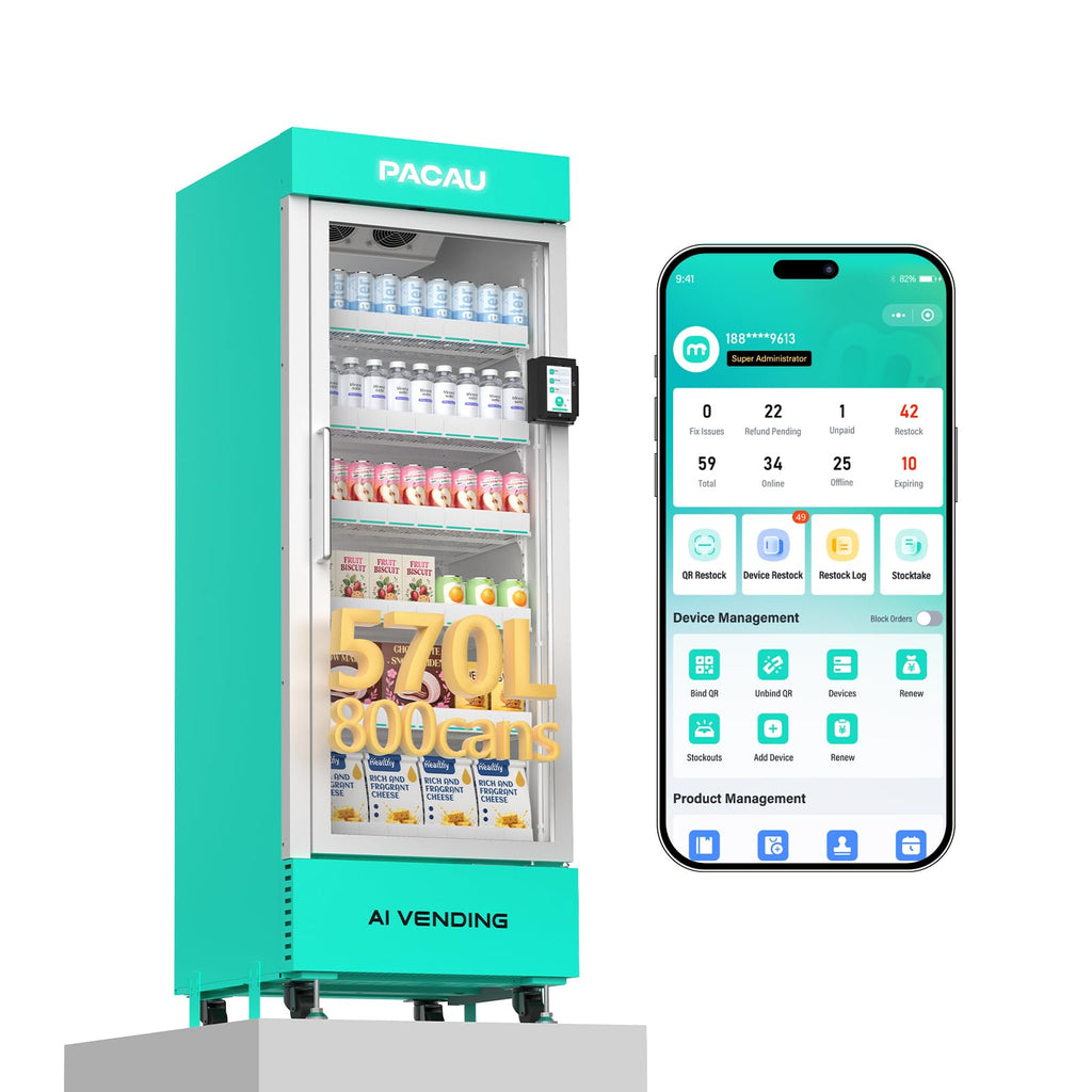 Ai Smart Vending Machine, 800 Bottle Refrigerated Snack and Drink Combo Vending Machine with Vision Recognition, Cashless Card Reader & App Management for Office, School, Gym