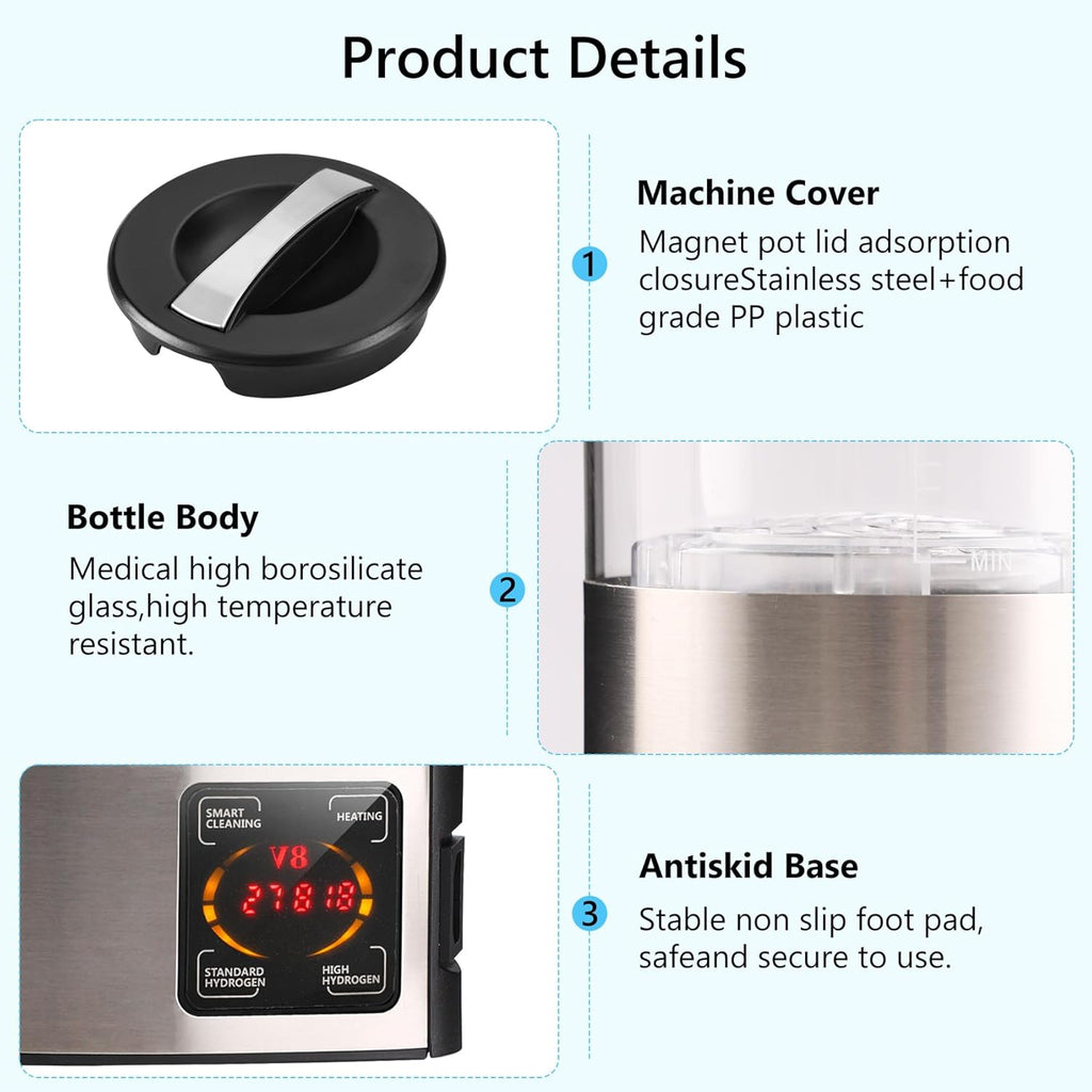 Hydrogen Water Machine Generator | 1800 PPB High Concentration, Portable Hydrogen Water Maker with SPE and PEM Technology for Home, Gym & Travel, Alkaline pH Balance Technology