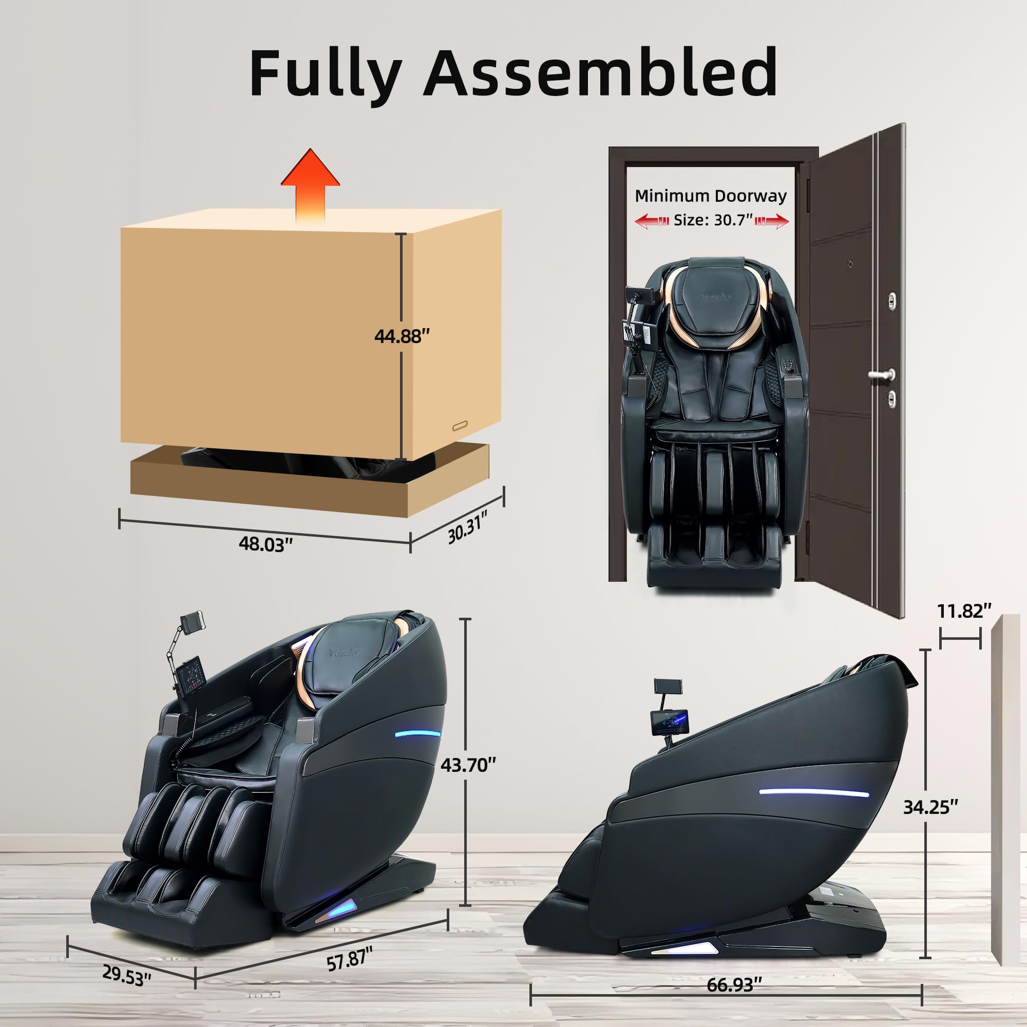 4D Massage Chairs Full Body Recliner with Heat Zero Gravity 57'' SL Track Shiatsu Massage Chair for Home Office with AI Voice, 7" Touch Screen, Wireless Charging,Neck & Shoulder Relief