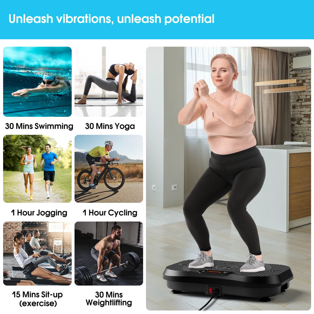SoftGym Waver Vibration Plate Exercise Machine for Lymphatic Drainage Weight Loss,120 Speed Levels Vibrating Platform with Resistance Bands,Full-Body Workout Equipment for Muscle Toning