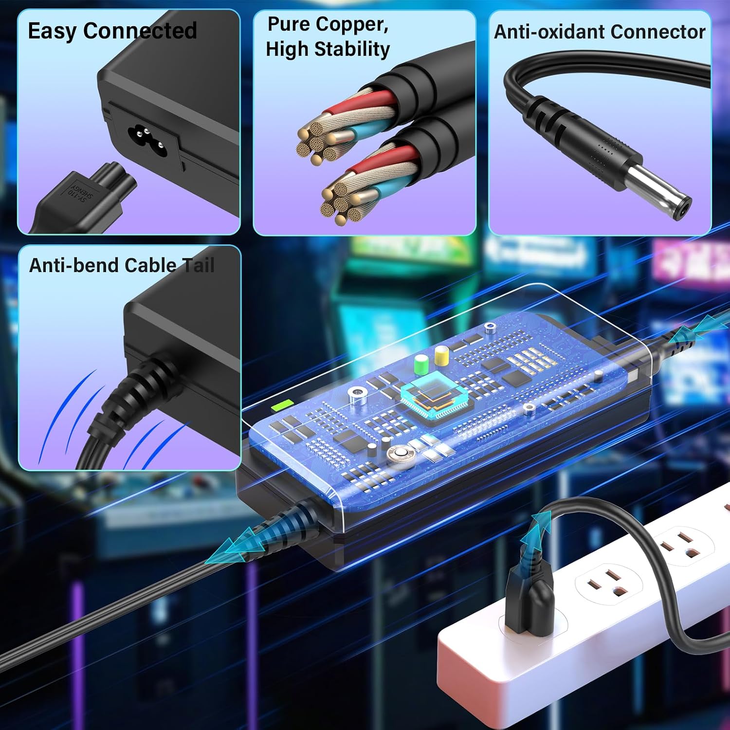 12V Charger for Arcade1up Game Machine, Power Cord AC Adapter for ARCADE1UP Riser Cocktail Table Arcade 1up RYJ0136PAU0 RYJ0136PAU1 RYJ0136PAU2 RYJ0136PAU3 RYJ0136PAU4 RYJ0136PAU5 BIton BI36-120300-U2