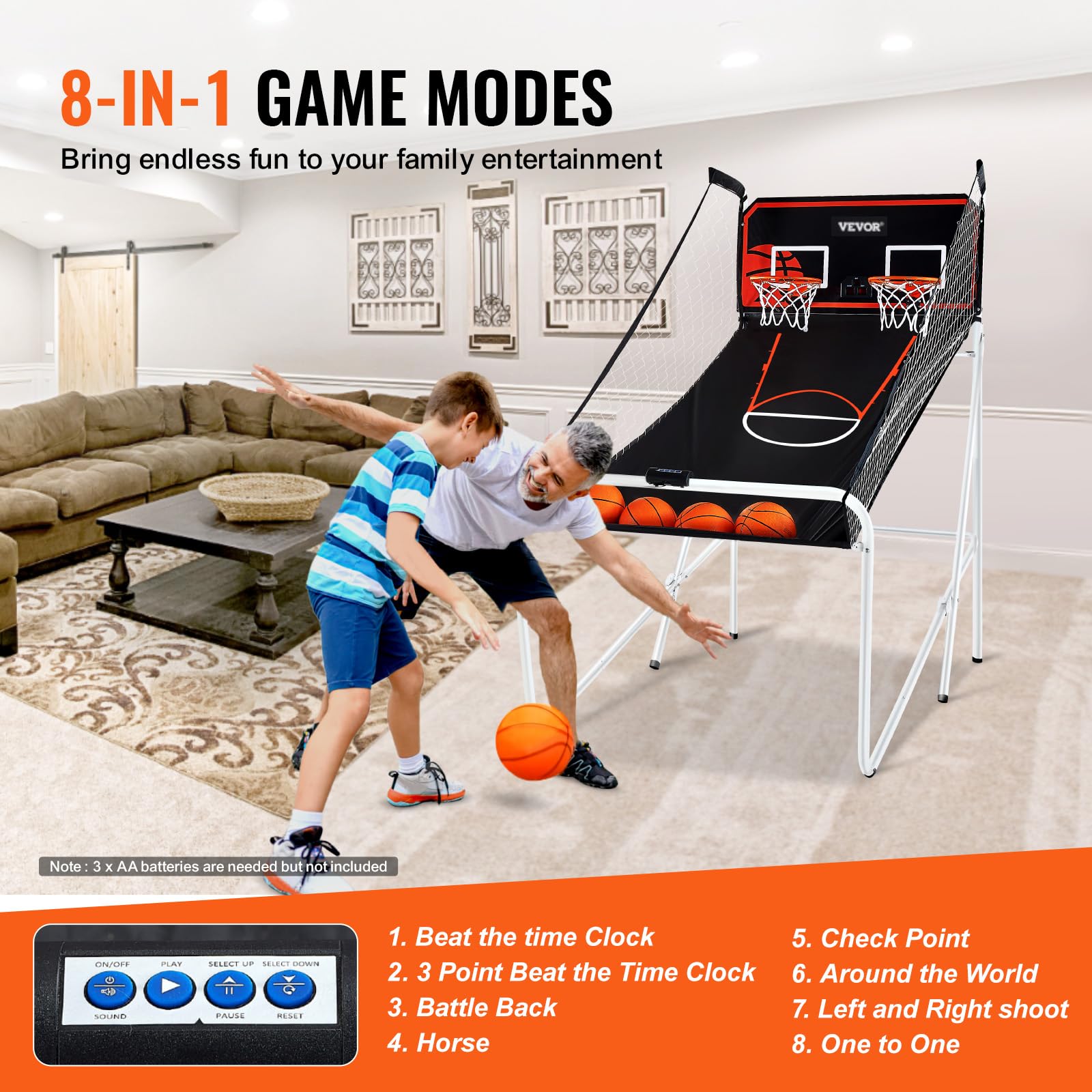 VEVOR Basketball Arcade Game Indoor, 2 Player Indoor Basketball Game, Home Dual Sport with 8 Game Modes, Electronic Scoreboard, and Inflation Pump,Adults