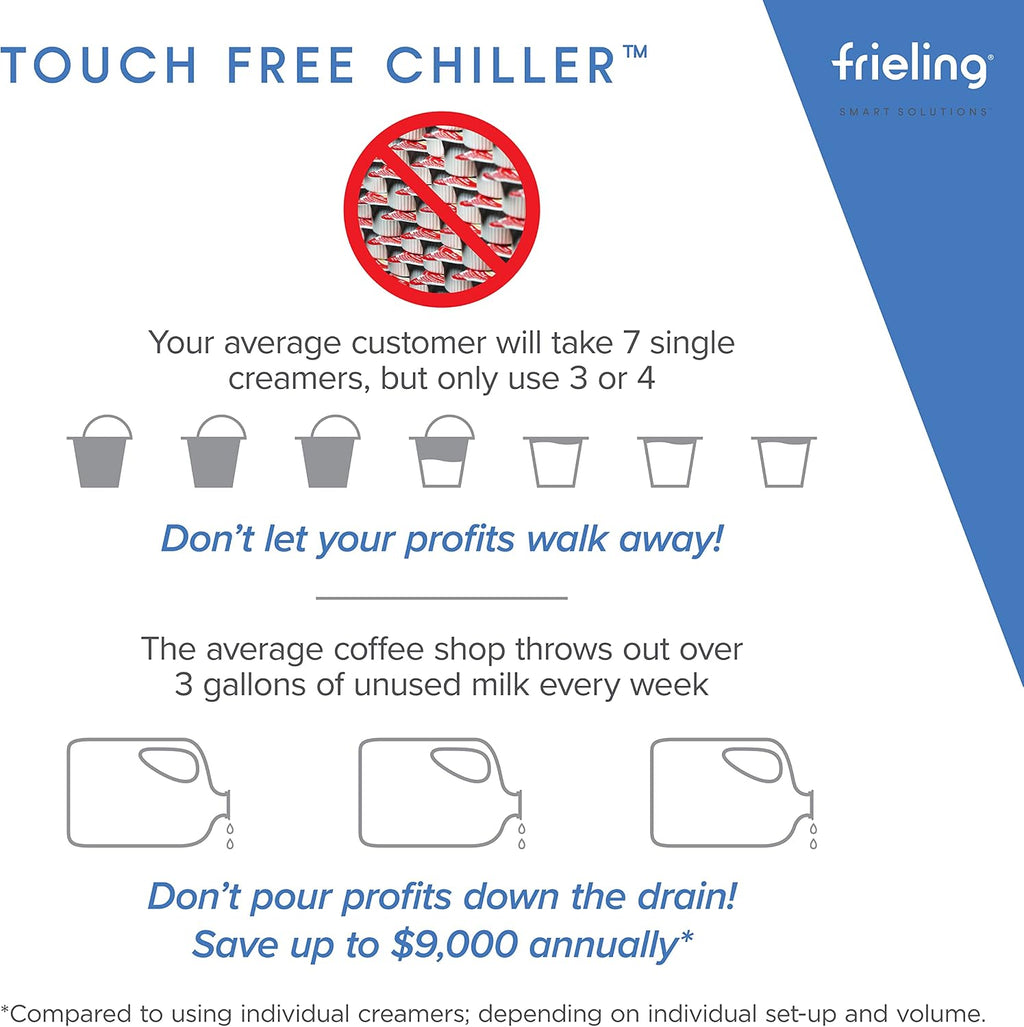 Frieling Touch-Free Beverage Chiller & Dispenser for Oat Milk & Almond Milk - 7 x 11 x 14 Inches, 1/2 Gallon Capacity - Lactose Free & Non Dairy Creamer Options