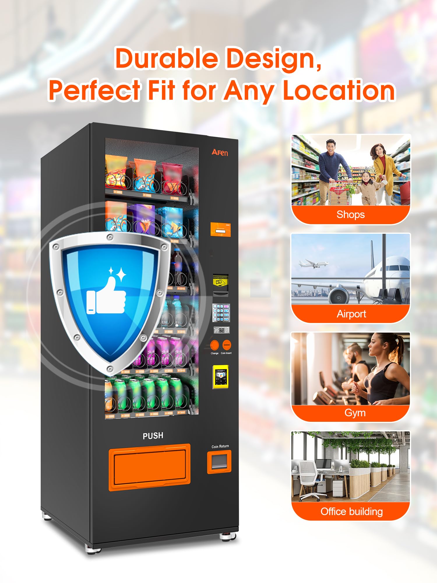 AFEN Commercial Vending Machine, 36 Slot Snack and Drink Combo Vending Machine Refrigerated Smart Mini Vending Machine for Business, Mobile Management, with Card Reader Only