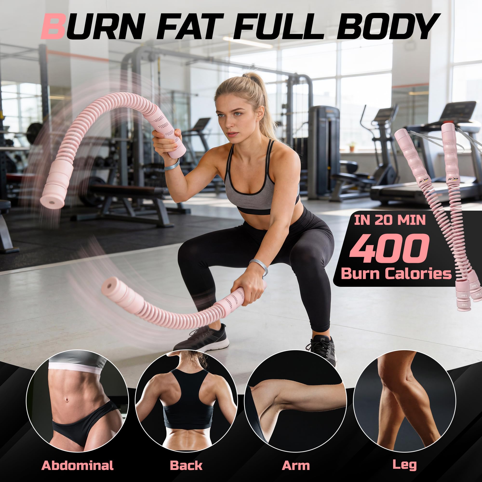 Cordless Battle Ropes for Home Gym & Apartment-Portable Ropeless Battle Ropes for Strength Training, HIIT & Full Body Exercise Includes Workout Guide & Storage Bag