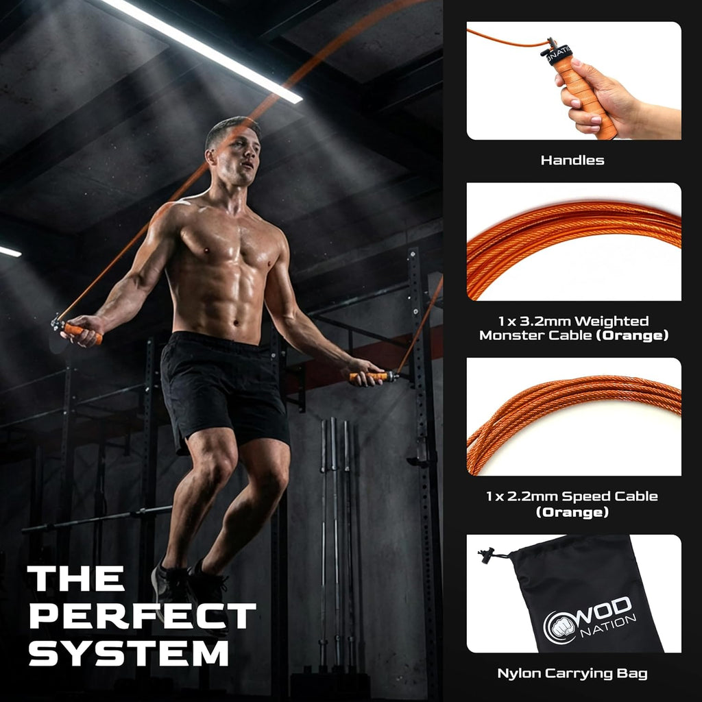 Attack Speed Jump Rope Adjustable Dual-Cable Skipping Rope for Men, Speed & Weighted Options, Fast Fold-Over Adjustment Durable Adult Boxing Rope for Fitness, Cardio Home Gym & Cross Training - Orange